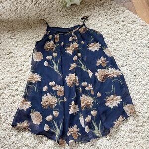 Floral spring flowers cute women’s pretty Navy and Brown Sleeveless Blouse. Go o